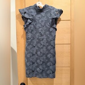 Aqua Floral Lace Midi Dress in Blue